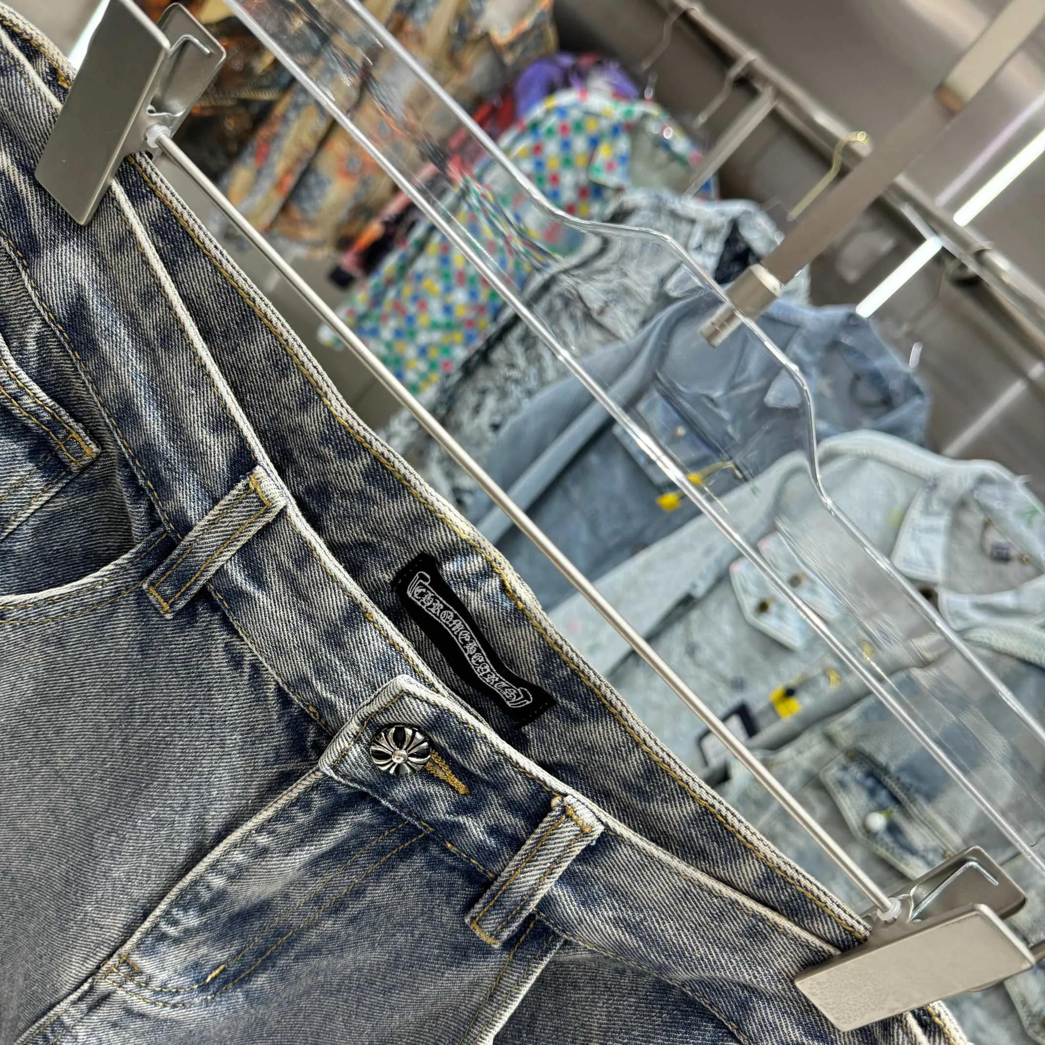 🅿️270 Crow Heart Cross logo + printed logo jeans 2025 latest product, original goods, washed casual jeans, imported original washed stretch fabric, comfortable and elastic, original hardware accessories decorated with logo, super correct version, extremely high grade, counter quality, fashionable and stylish upper body. The printing adopts imported foam printing, customized buttons, YKK zippers. The complete set of accessories is customized by molding. Color: blue Size: S-XXL 28 30 32 34 36 code